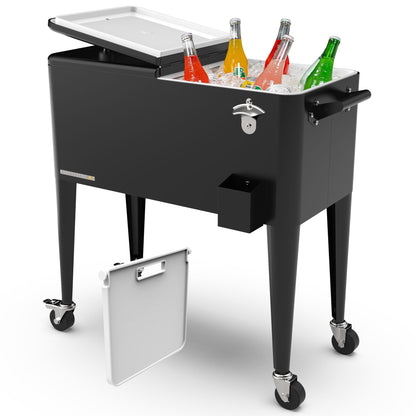 Permasteel Party Cooler with Divider, Spacious 80-Qt Capacity, Chills 36hrs, Serving Tray, Rolling Ice Chest for Indoor and Outdoor Entertainment, Matte Black