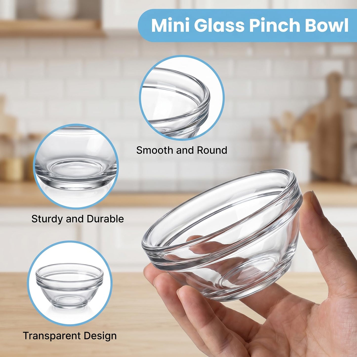 Bgtecho 8 Pcs Small Glass Pinch Bowl, 1.5oz Clear Mini Glass Bowls, 2.4 Inch Dipping Sauce Bowls, Stackable Prep Bowl for Spices Salt Dipping Sauce Candy Nuts, Dishwasher & Freezer Safe