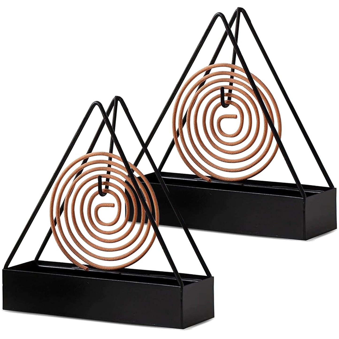 2 Pcs Black Iron Mosquito Coil Holder Full Metal Triangular Hanging Coil Tray Ash Catcher Fireproof Material Incense Holder Outdoor Home Garden Decor for Bar Courtyard Office Desktop (Black)