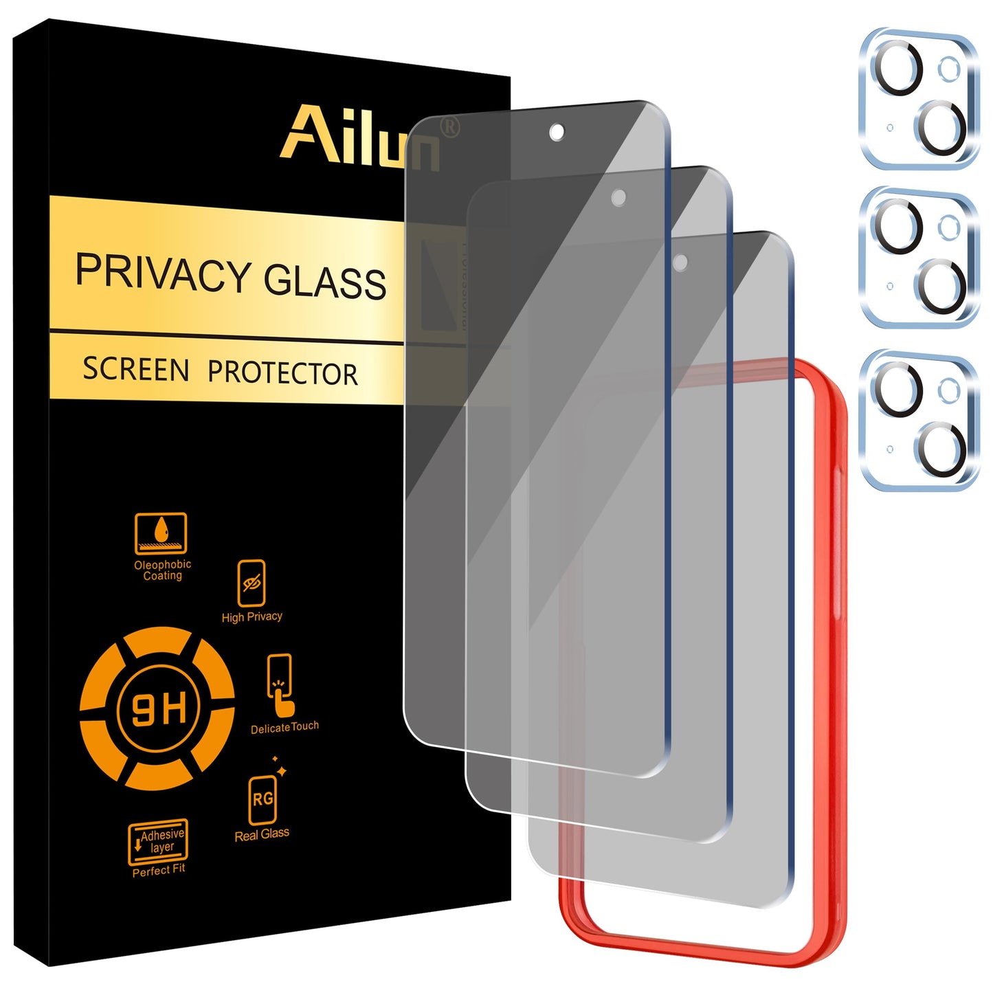Ailun 2Pack Privacy Screen Protector Compatible for iPhone 14 Pro Max [6.7 inch] + 2 Pack Camera Lens Protector, Anti Spy Private Tempered Glass Film, Case Friendly, [9H Hardness] - HD