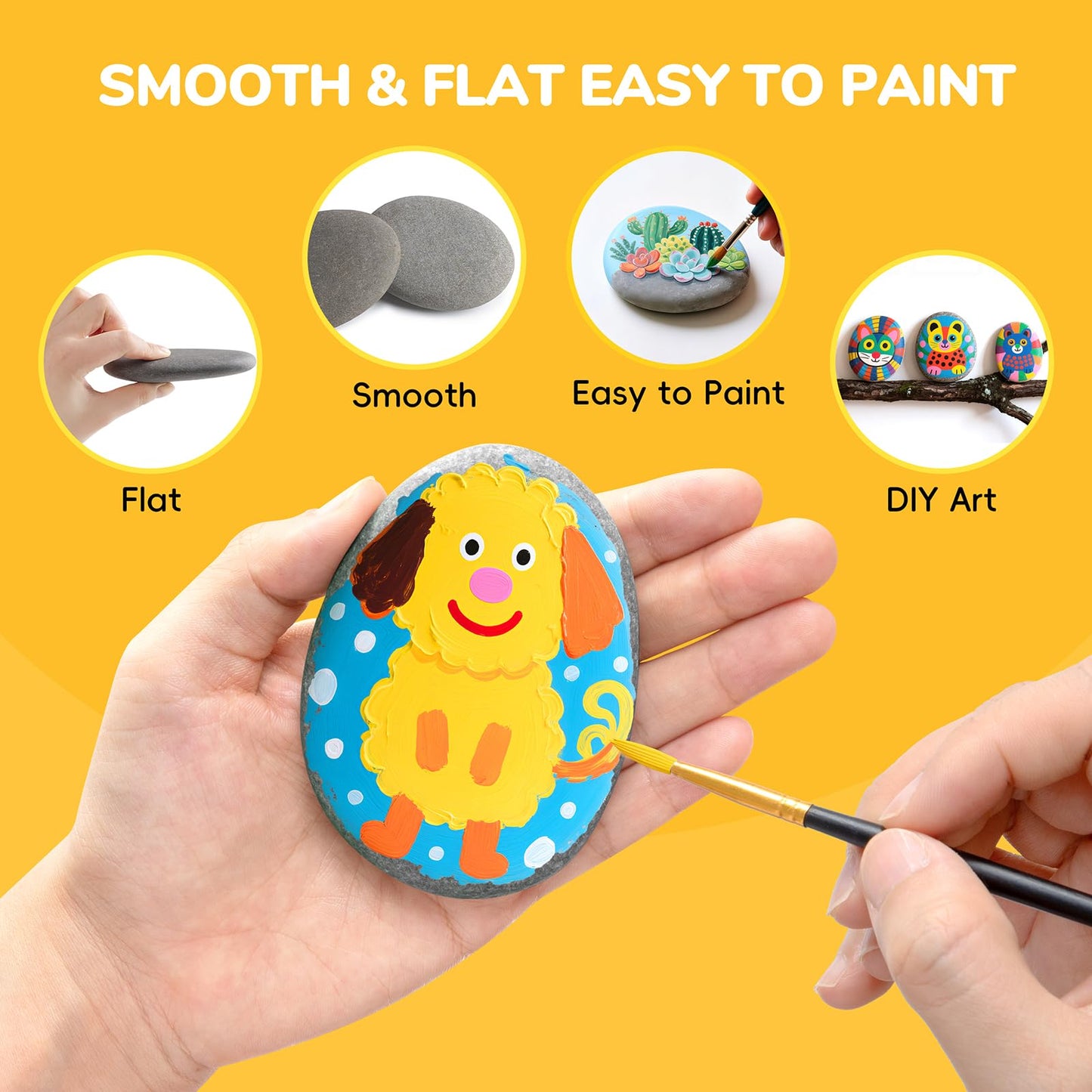 Simetufy 15Pcs Rocks for Painting, Large 3-4 Inch Natural River Stones, Smooth Paintable Flat Rock for Adults, Children, Kindness Rocks Garden Decoration for DIY, Art & Crafts