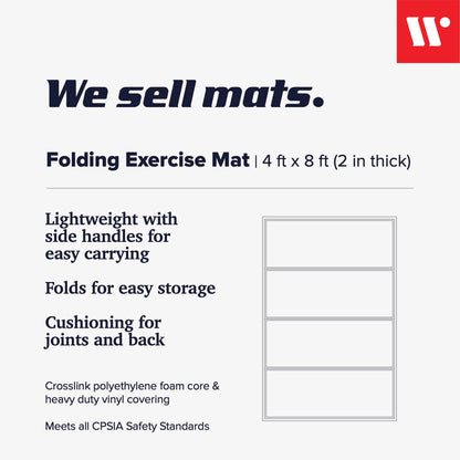 We Sell Mats - 4 ft x 8 ft x 2 in Personal Fitness & Exercise Mat for Home Workout - Lightweight and Folds for Carrying – All Purpose Home Gym Mat – Thick Mat for Yoga, Pilates, Stretches, and Floor Exercises