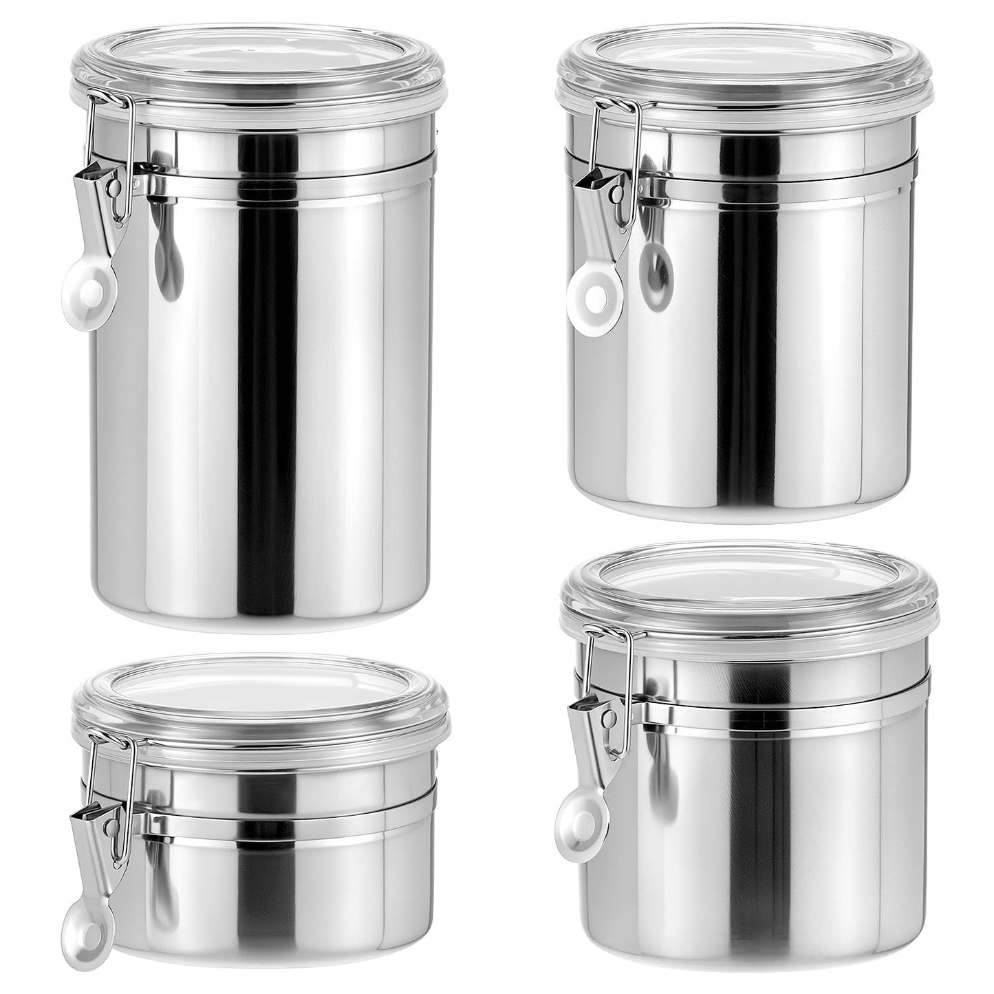 QWORK 4 Pack Stainless Steel Kitchen Storage Canister, Airtight Flour Clamp Canister, 26oz, 36oz, 47oz, 62oz