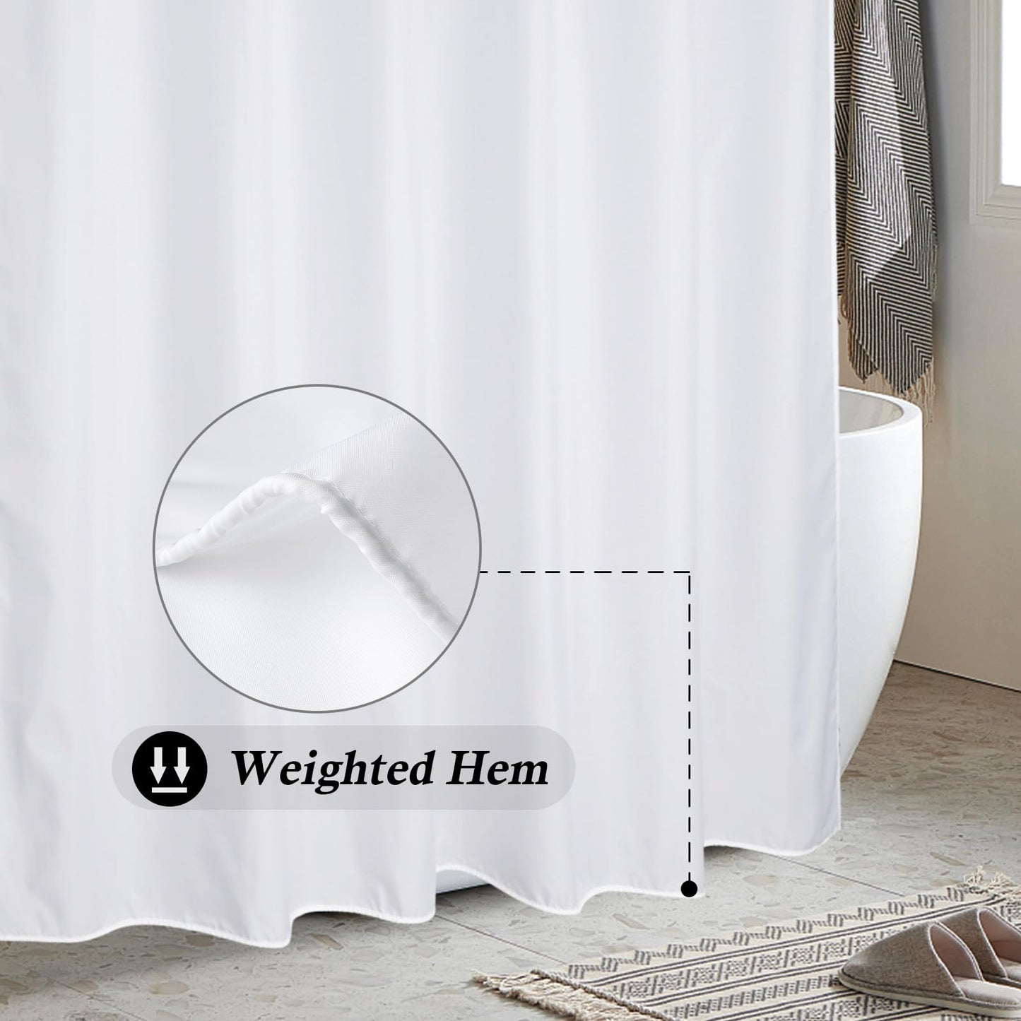 White Shower Curtain,Mould Proof and Mildew Resistant Extra Long Shower Curtain Liner 180 x 200cm Drop,100% Polyester Machine Washable Waterproof Fabric Bathroom Shower Curtain