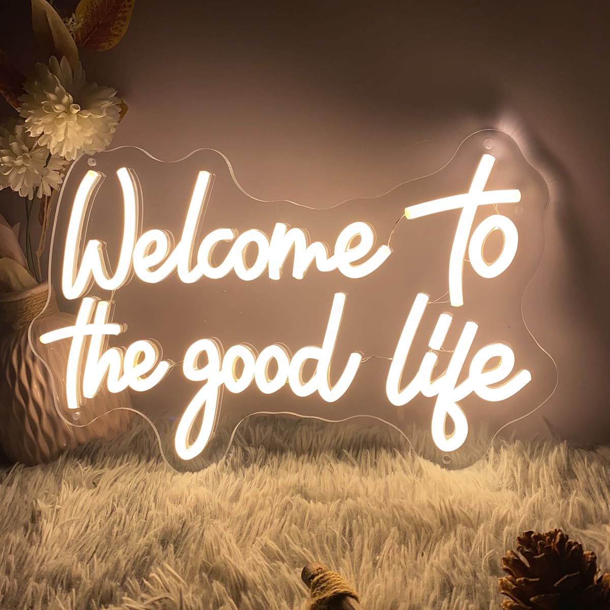 Welcome To The Good Life Neon Sign Wall Decor Indoor Bedroom Custom Led Neon Signs Backdrop Flex Christmas Party Business Shop Window Wedding Living Room Birthday Gift(Warm White,USB,40×25.1CM)