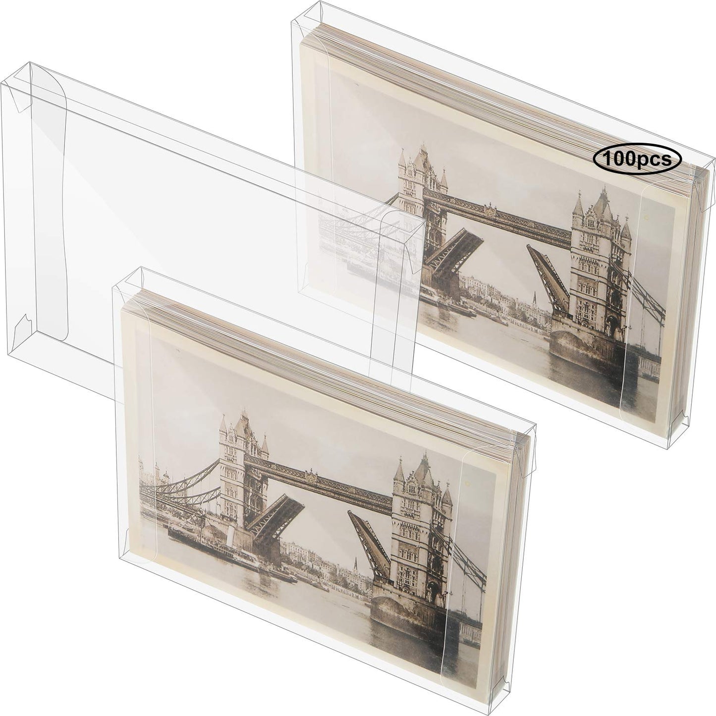 Blulu 100 Packs Clear Plastic Crystal Boxes Transparent Greeting Card Photo Storage Cases Soft Fold Design Protects Letters Photos