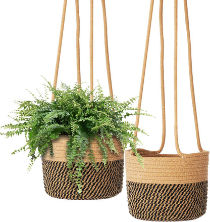 TIGKHAE Hanging Planter Basket 2 Pack Jute Hanging Plant Holder Handmade Boho Plant Hangers Rope Woven Hanging Plant Holder Modern Storage Organizer Plant Hangers for Indoor Home Decor