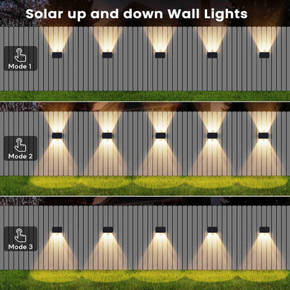 IIRARA Solar Fence Lights Outdoor Garden, 6-Pack Warm White, Up & Down Solar Wall Lights Outdoor, Waterproof, 120 Lumens Bright Dusk to Dawn for Yard/Pool/Porch