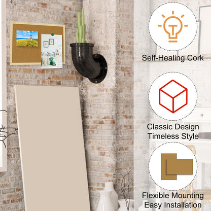 OWLKELA 60x40cm Thicken Cork Notice Pin Memo Board with 10 Pushpins and Hanging Rings Vision Bulletin Board for Office, Classroom or Home Classic Wooden Frame