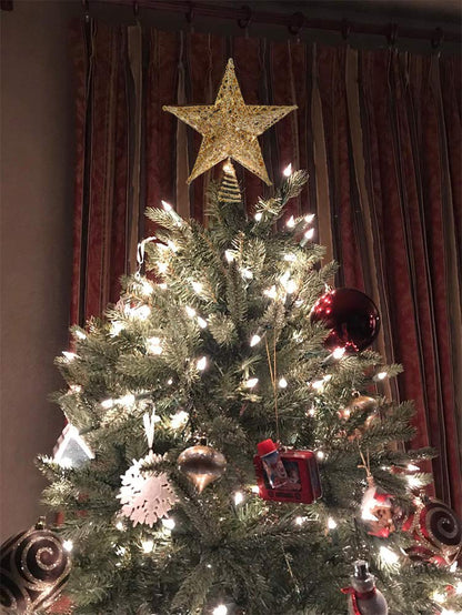 Christmas Tree Star Topper, Xmas Tree Topper Glittered 5 Point Star Treetop for Christmas Tree Ornament Indoor Party Home Decoration (Golden, 6inch)