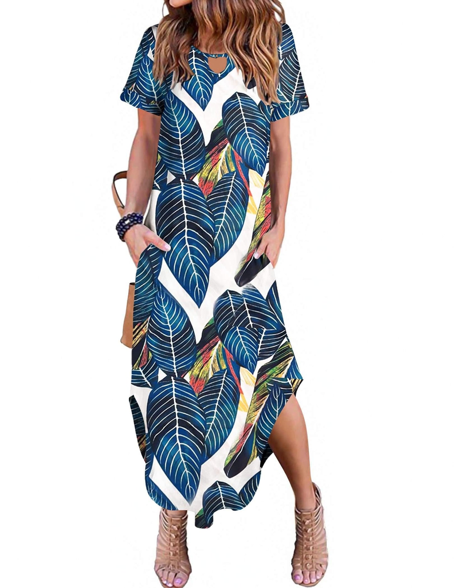 Zeagoo Womens Maxi Summer Dress with Pockets Casual Short Sleeve Sundress Trendy 2025 Curve Hem Long Dresss