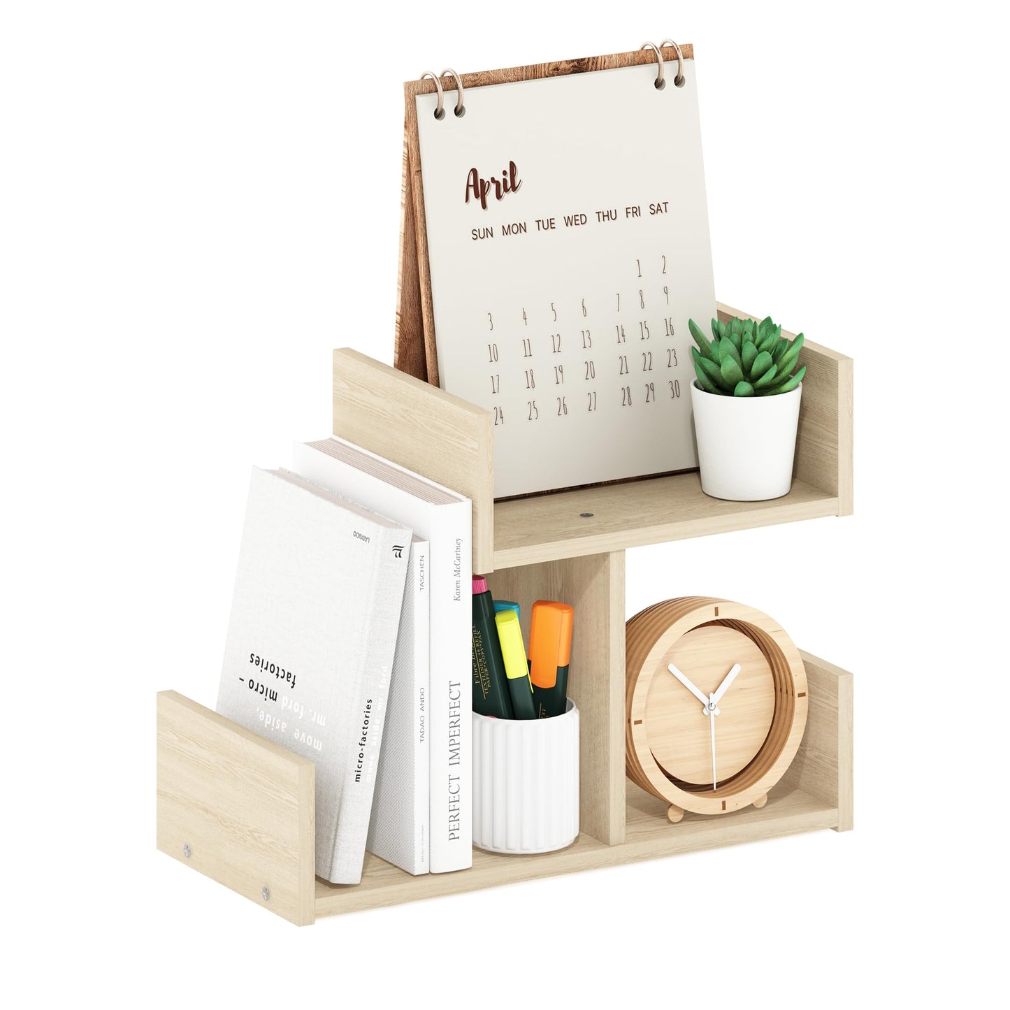 Furinno Hermite Wooden Desktop Bookshelf Storage Organizer for Home and Office Supplies, Bauhaus Oak
