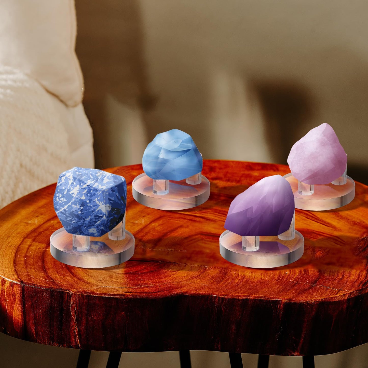 Jetec 8 Pcs Rock Display Stand Geode Stands for Display 3 Peg Clear Acrylic Easels and Holders for Fossil Coral Geodes Rock Mineral Agate Small Collectibles