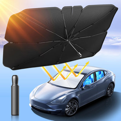 TECKNET Car Windshield Sun Shade Umbrella, Foldable Windshield Sun Shade for Car Block UV Rays and Heat, Adjustable Size (55"x31",47"x25")