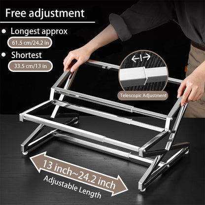 SHPii Two Tier Adjustable Stainless Steel Spice Organizer Set of 10 Pots with Spoons Commercial Kitchen Spice Rack Sauce Rack Buffet Counter Milk Tea Shop Multifunctional Shelf (Double Slant)
