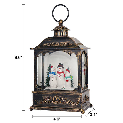 GenSwin Musical Snowman Snow Globe Lantern with 6 Hour Timer, Battery Operated & USB Powered Singing Spinning Water Glittering Snow Globe Lantern Christmas Home Decoration Gift(9.6”,3 AA)