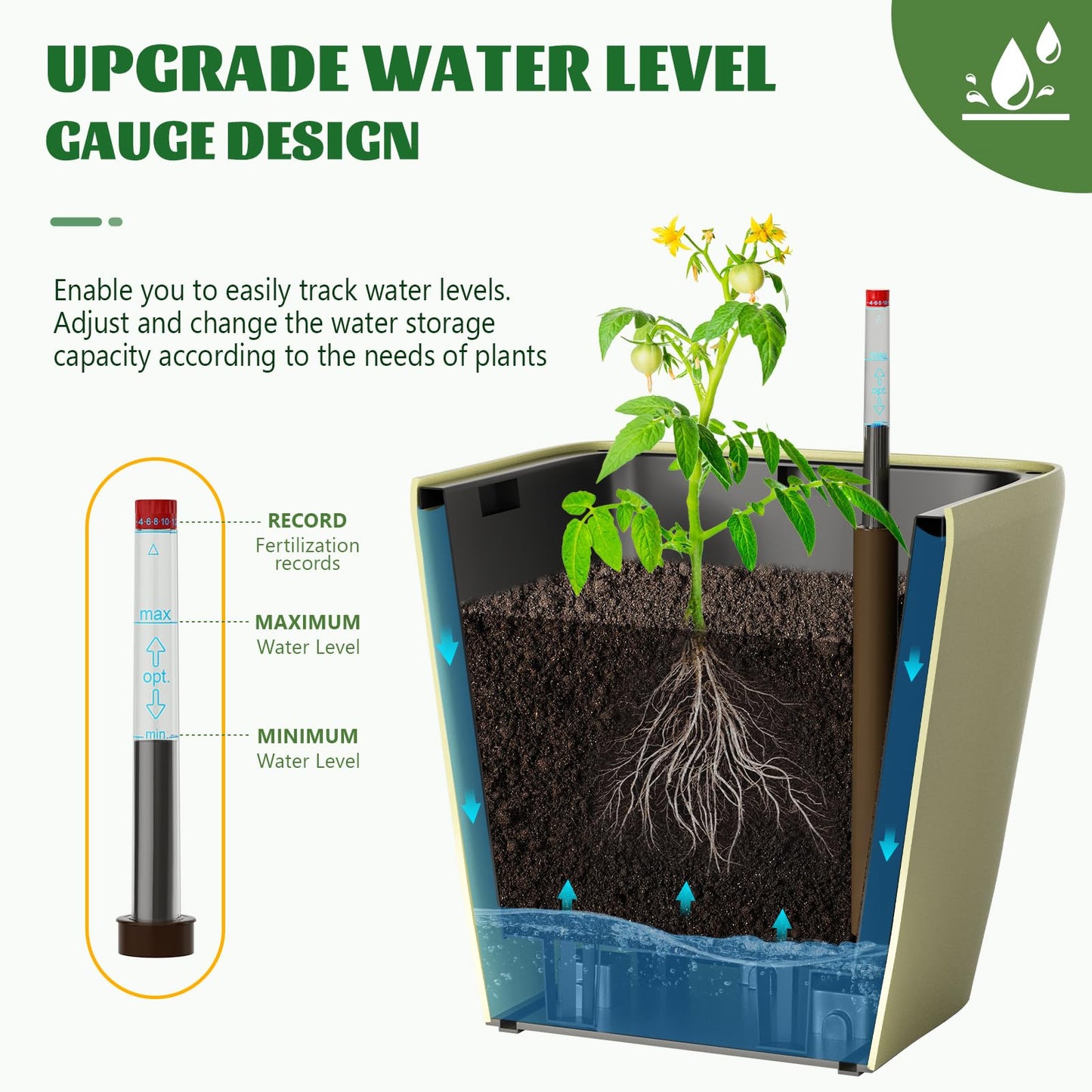 UrGROWA Tomato Planter Box with Trellis, Self Watering Rolling Raised Garden Bed with Water Level Monitor for Climbing Vegetables Plants Cage, Garden Planters Plant Pots for Plants Flowers Decor