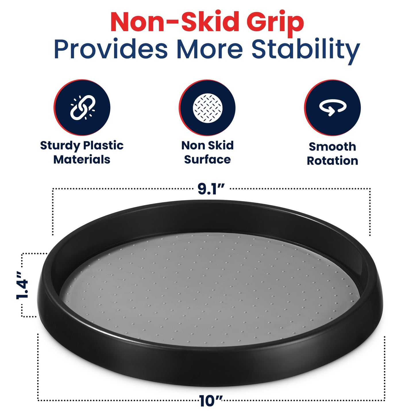 Oizeir 10 Inch Lazy Susan (Set of 4) - Non-Skid Turntable for Cabinet to Maximize Storage and Simplify Accessibility in Kitchen, Bathroom, and Pantry Spaces (Black)