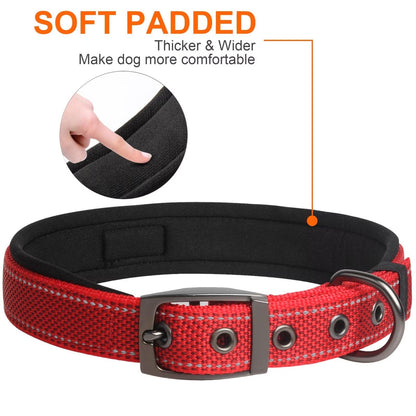 Fida Padded Dog Collar, Metal Belt Buckle Dog Collar with Double-Layer Webbing, Heavy Duty Collar for Medium Dogs, Red