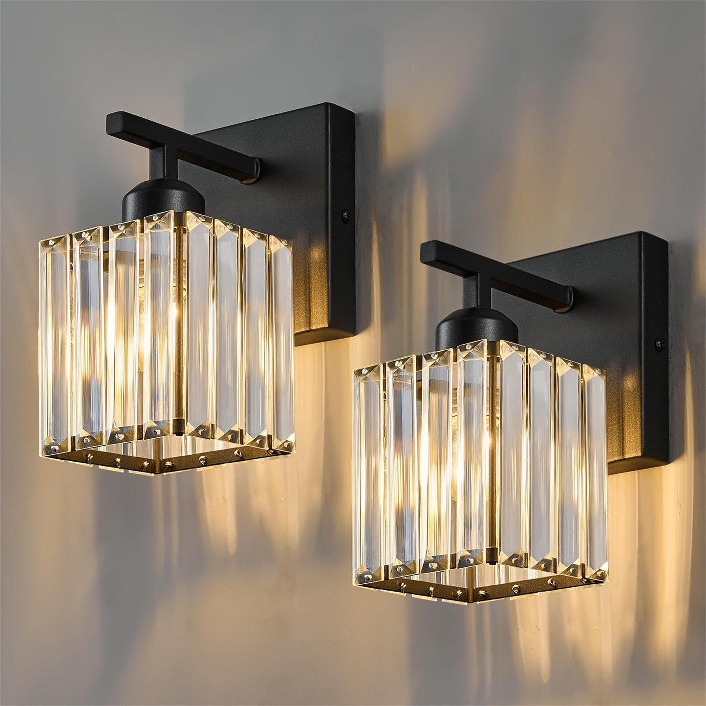 FDPBY Modern Wall Sconces Set of Two Indoor Wall Lamp Black Wall Sconce Crystal Wall Light Bathroom Vanity Light Fixtures Wall Mounted Room Sconce Wall Lighting