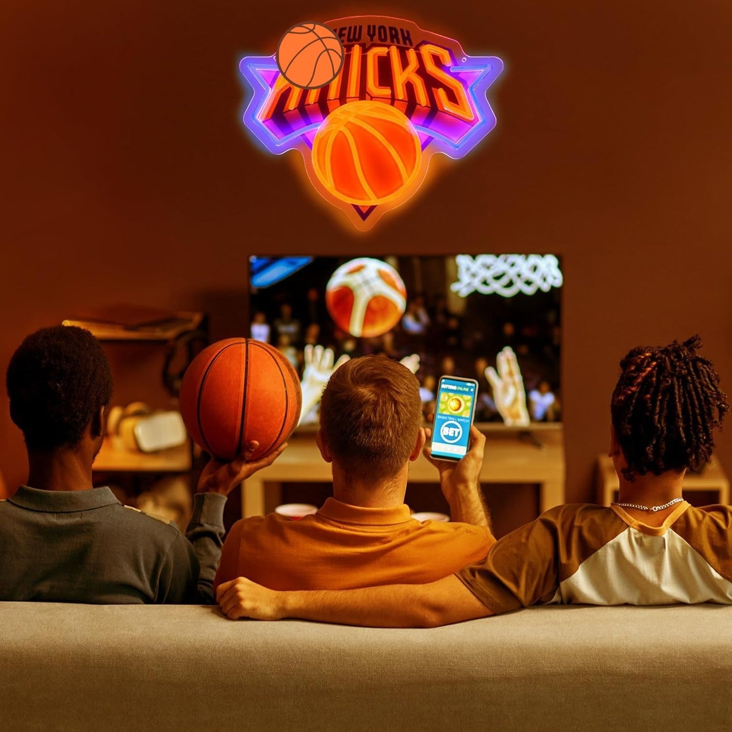 Basketball Team Neon Sign, Sport Light Up Dimmable New Yok Basketball Team Logo Hanging USB Powered Led Neon Sign for Wall Decor, Bedroom, Man Cave, Party, Birthday Party Christmas Merch Deco Gift for Boys New Yok Fans