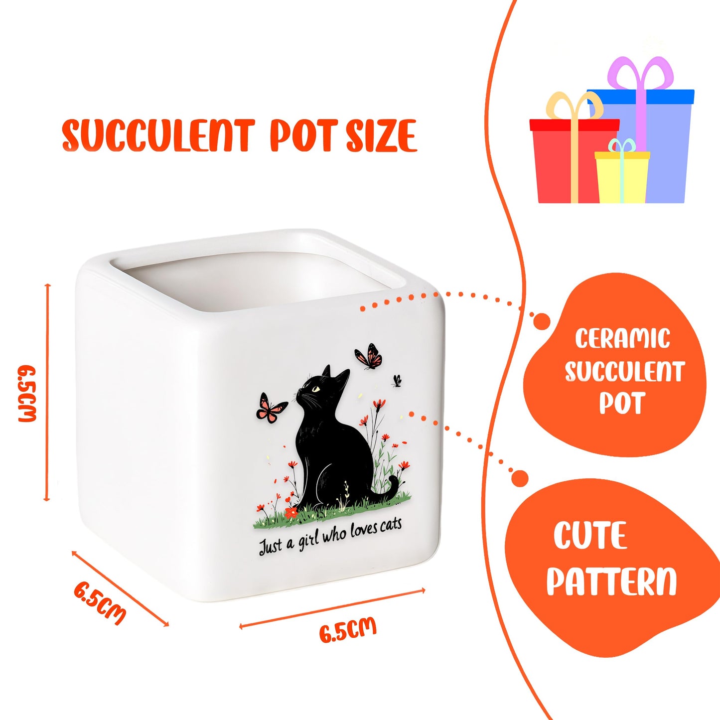 BJDAMAI Black Cat Succulent Planter Flower Plant Pot Small, Gifts for Women Teens Girls Kids, Cat Lovers Themed Stuff Accessories Things Decor Merch, Home Office Table Desk Decoration!