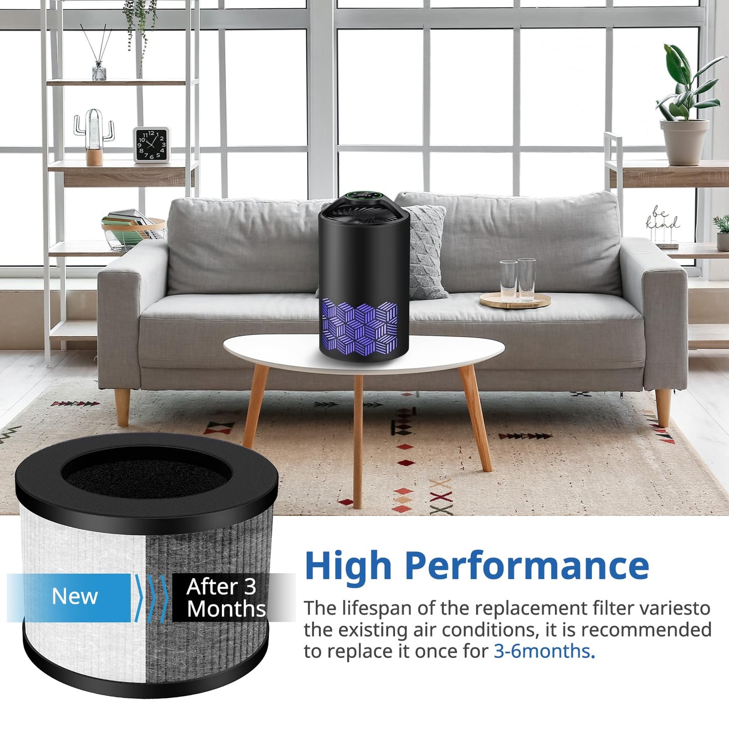 2 Pack TZ-K1 Replacement Filter Compatible with ToLife TZ-K1 Air Puri-fier, MK01 MK06, FreAire KN6391 Air Purifiers and VOOPNU DH-JH12 Air Purifier, 3-in-1 HEPA High-Efficiency Activated Carbon Filter
