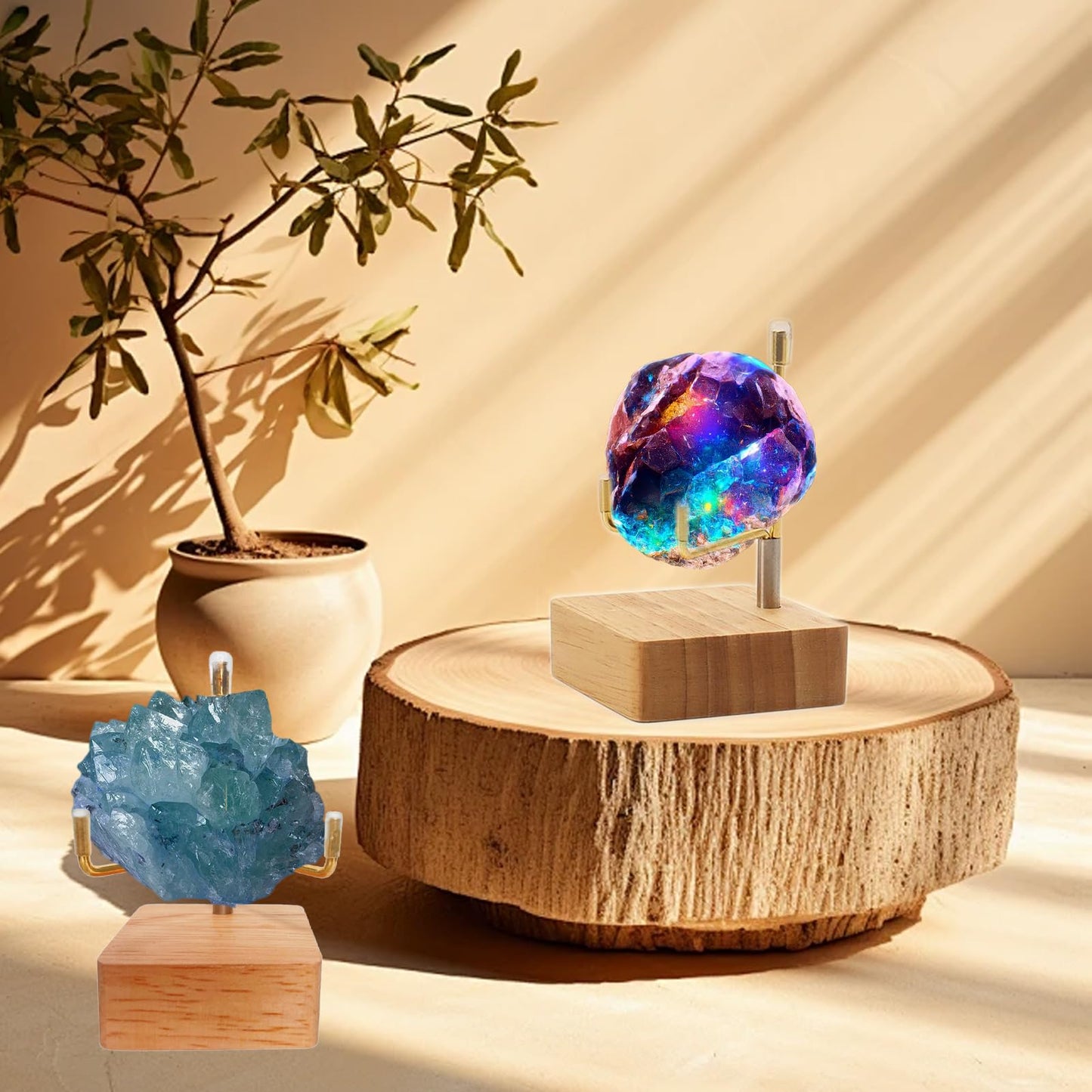 4 Pcs Rock Display Stand Crystal Display with Wooden Base Adjustable Metal Arms Display Easels for Gemstones Fossils Minerals Agate Slabs Plates Crystals Small Collectibles Display Stands,1.97 x 1.97 x 3.94 Inch
