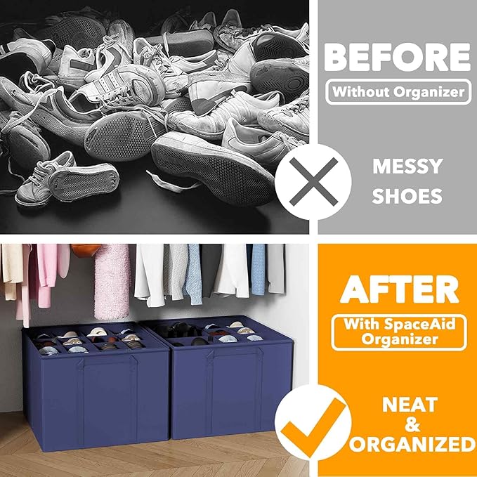 SpaceAid Shoe Organizer for Closet, 2 Pack Foldable Shoe Storage Containers