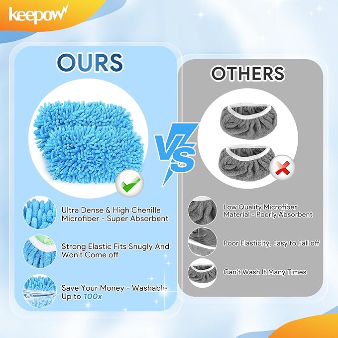 KEEPOW Reusable Microfiber Mop Pads Compatible