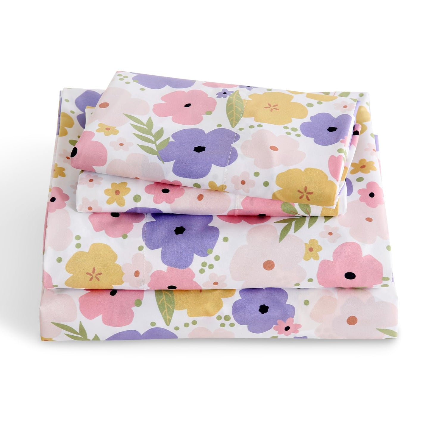 LONAVA Twin Sheet Set Kids - 3 Pieces Soft Microfiber Cartoon Style Bedsheets for Boys Girls Teens, Oeko TEX, Breathable Deep Pocket Sheets, (Flower)