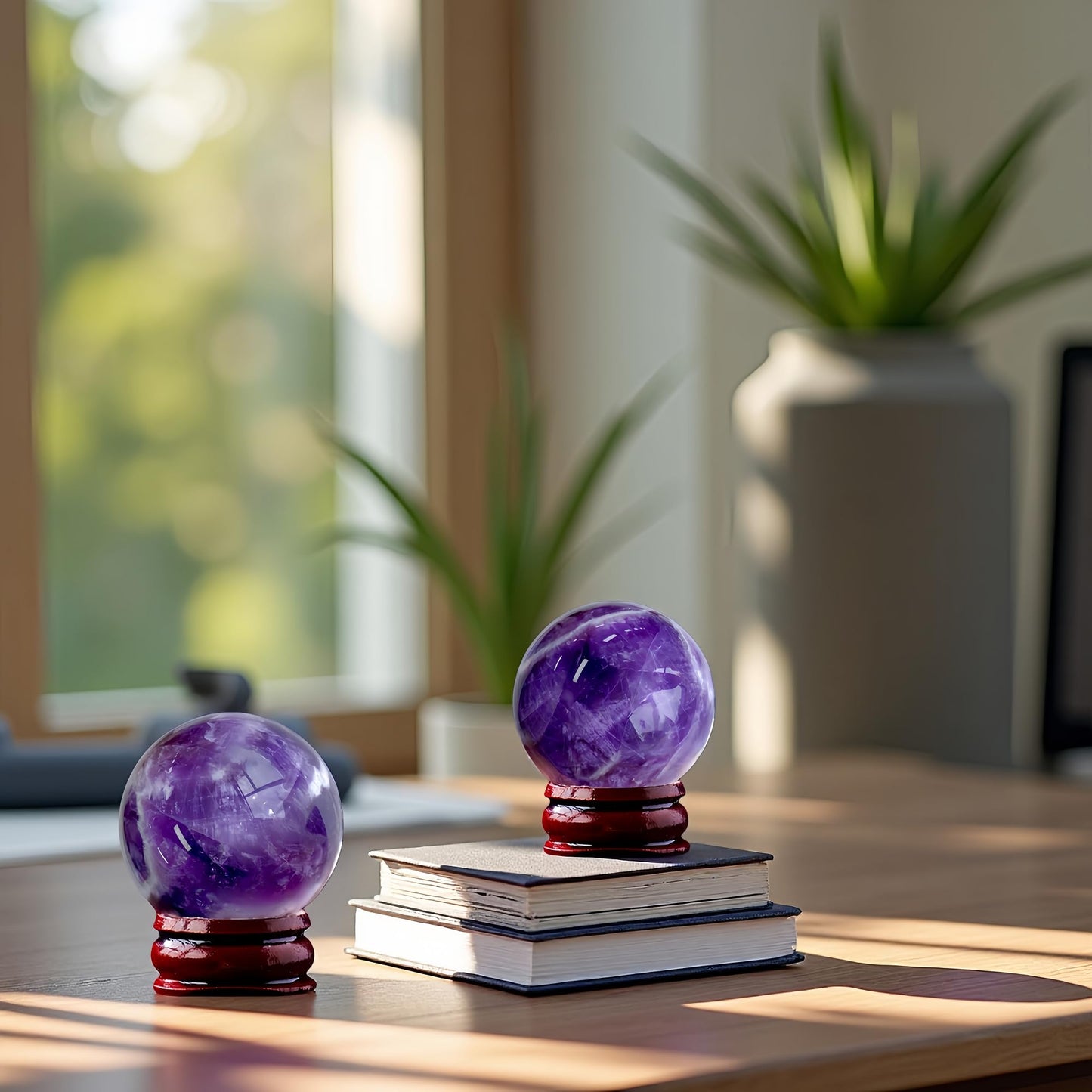 DUKIZA Natural Amethyst Ball 5PC Real Crystal Ball Crystal Decor Sphere for Healing Amethyst Ball Crystal Ball with Stand Real Crystal Sphere for Decor and Divination