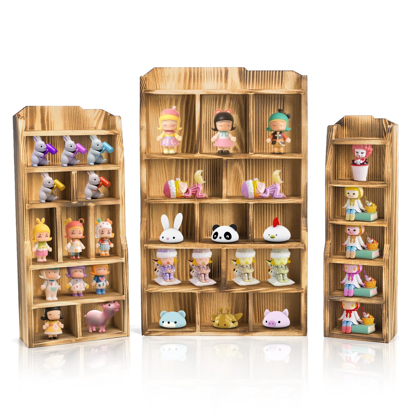 YIMITEE 3 Pack Wood Shadow Box with 27 Compartment, 16" x 10" x 2.5" Rustic Cubby Display Shelf, Wall-Mounted Freestanding Floating Shelves, Decorative Collection Display for Figures, Curio