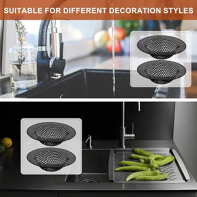 2 Pcs Black Stainless Steel Mesh Sink Drain Strainer, 4.45" Top/2.95" Kitchen