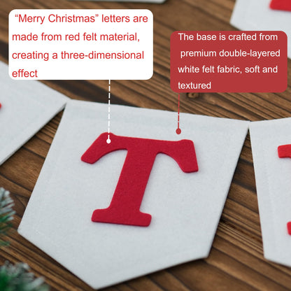 JUIIZAY Felt Merry Christmas Banner Xmas Decorations Christmas Sign Pre-Assembled Celebration Hanging Decor For Home Office Fireplace