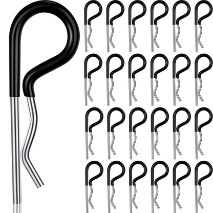 Ferraycle 25 Pcs Hitch Pin Clip Cotter Pin R Clips Trailer Cotter Hairpin Zinc Plated Spring Steel Hairpin with Vinyl Coated Grip 0.15 Inch Diameter and 3.35 Inches Long (Silver, Black)