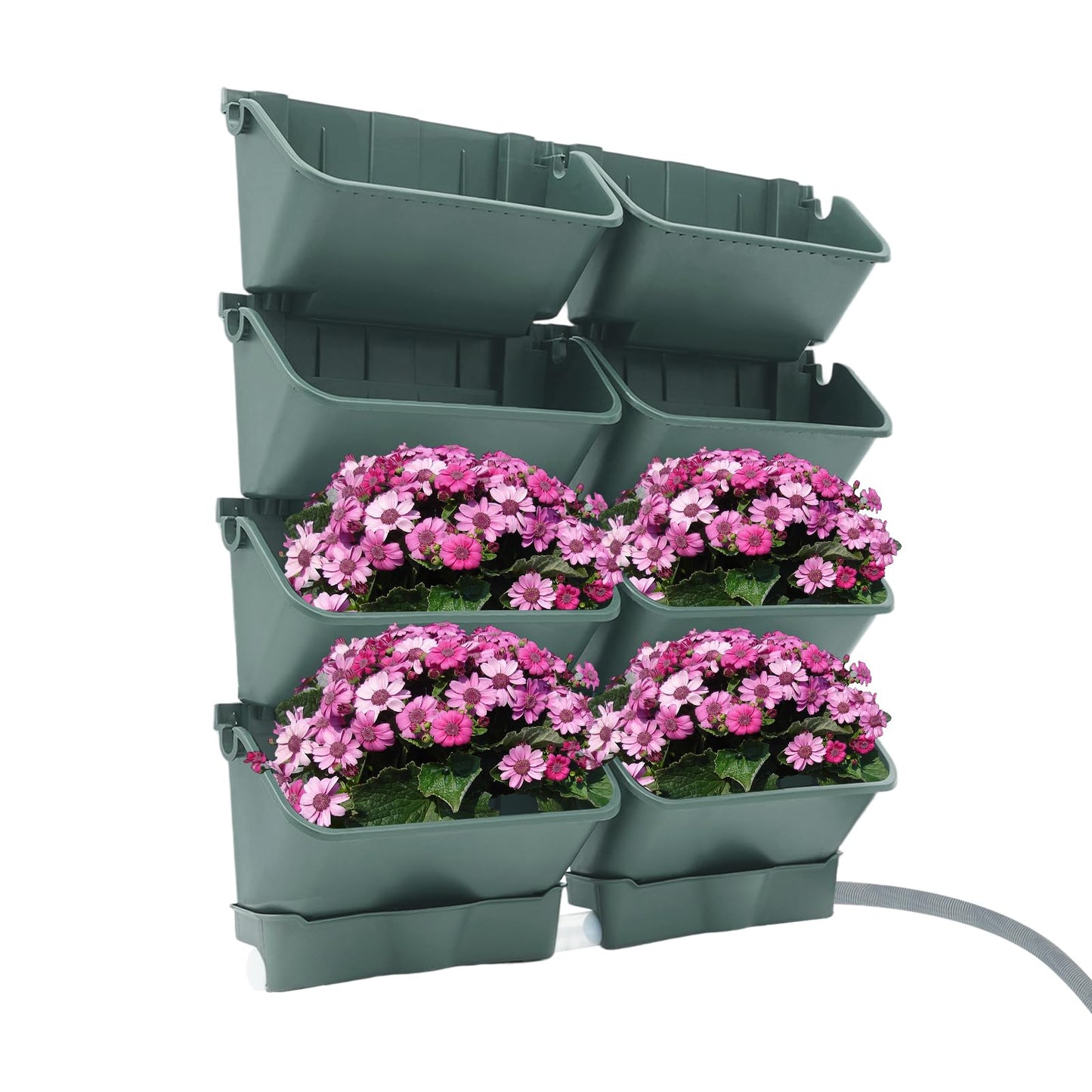 kunghei Vertical Wall Planter for Indoor Plant-Walls Mounted Pot with 2 Drainage Tray 8 Pack, 13 inch Dark Green for Decor, Plastic Pots Balcony Planters, Plants Hanging (8, Army Green)