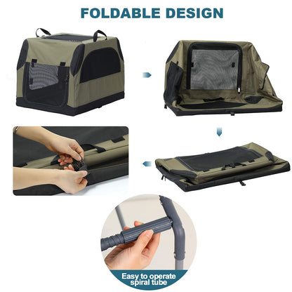 Petsfit Dog Travel Crate for Car, Easy On The Go, Easy to Stow, Adjustable Compatibility, Indoor and Outdoor Lightweight Soft Dog Carrier for Car 76 cm L x 50 cm W x 49 cm H Green