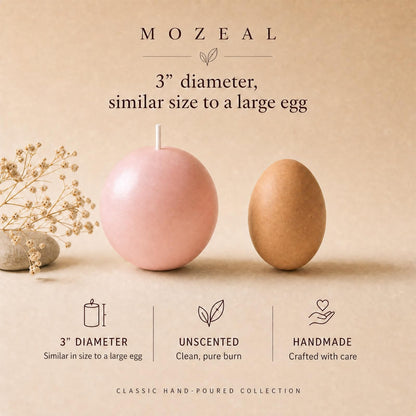 MOZEAL Hand-Poured, 3 Inch Pearl Blush Round Ball Candles - Elegant Pearl Blush Round Pillar Candles Set of 3, Dripless, Unscented, Smokeless, Ideal for Weddings and Elegant Celebrations.