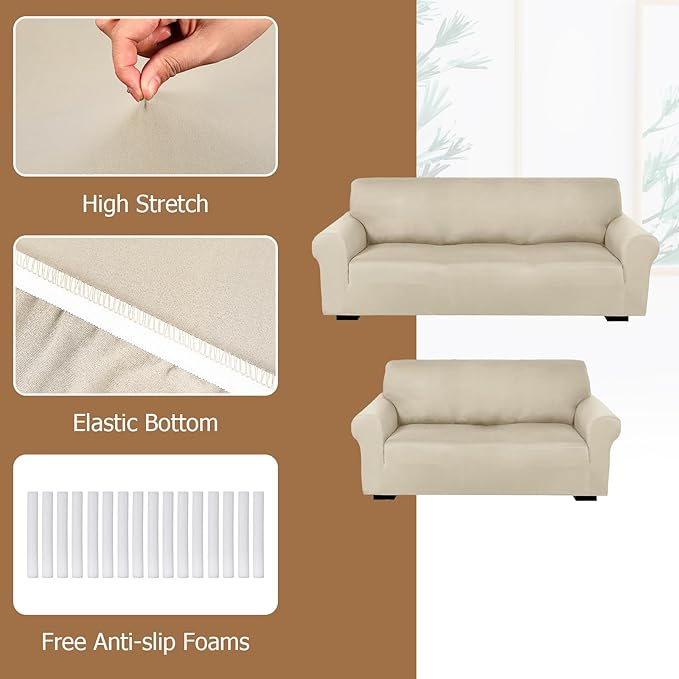Peryiter 2 Pcs Sofa Covers Couch and Loveseat Covers Set Stretch Sofa Slipcover