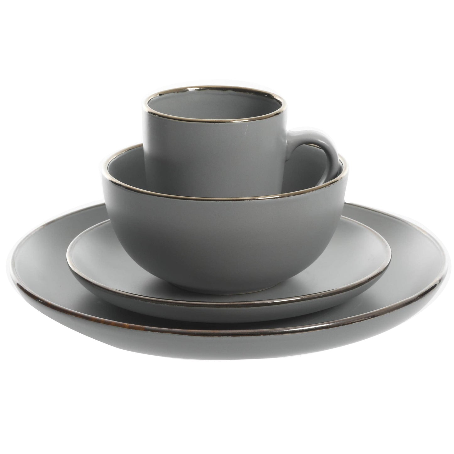 Gibson Home Queenslane 16 Piece Double Bowl Plates and Bowls Dinnerware Sets - Matte Blue