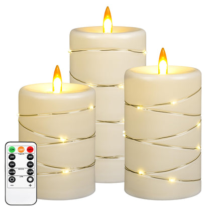Da by LED Candle Light, 3 Dynamic Flame Candles, a Battery Candle Light, More Realistic Simulation of The Effect of Flames, with Timer Remote Control.