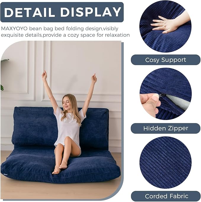 MAXYOYO Folding Sofa Bed, Extra Thick and Long Floor Sofa Convertible Sleeper