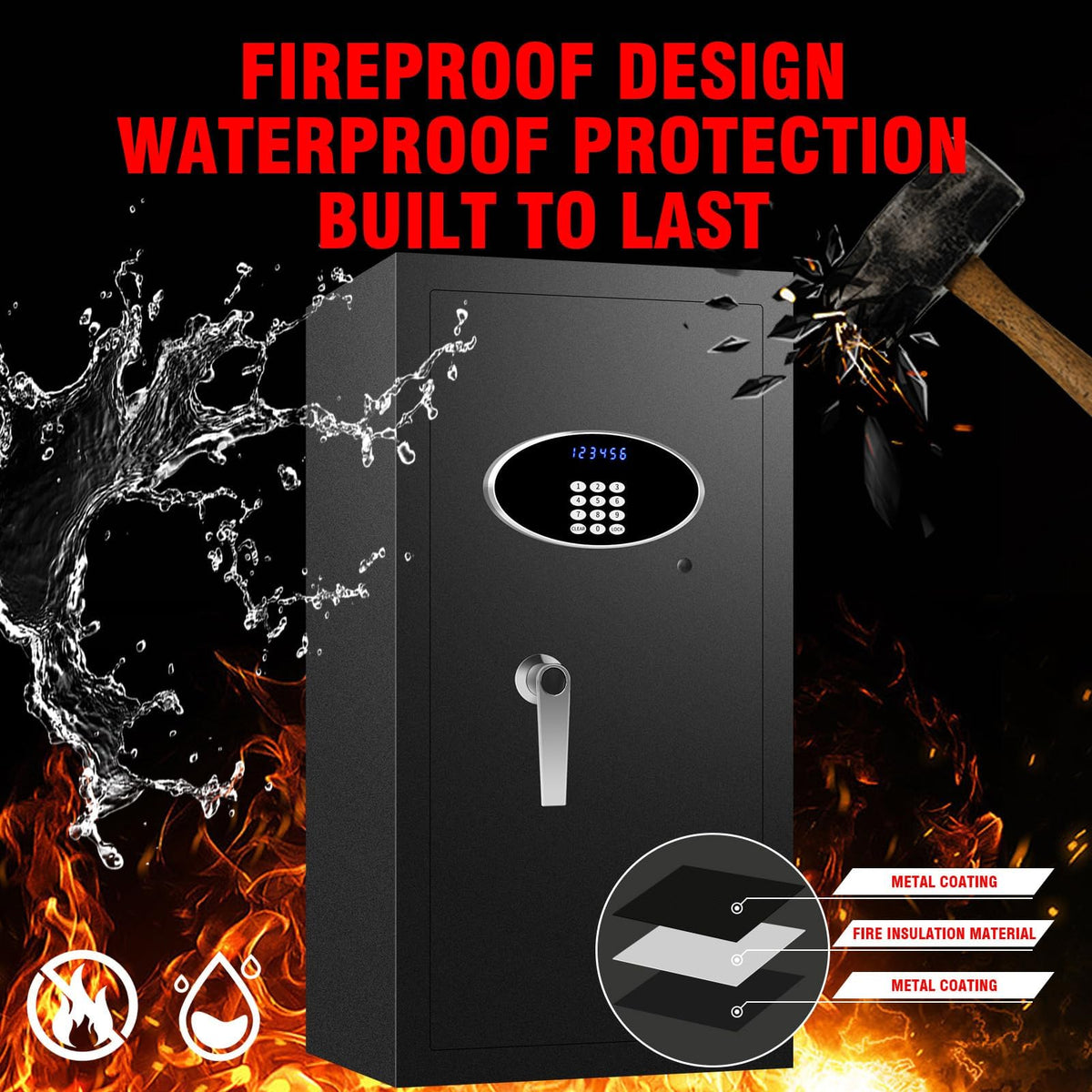 ToruKeep 9.2 Cu Ft Fireproof Safe with LED Light - 60 Min Fire Rated Waterproof Security Box, Digital Keypad Lock for Home Office, Documents, Jewelry, Laptop & Valuables