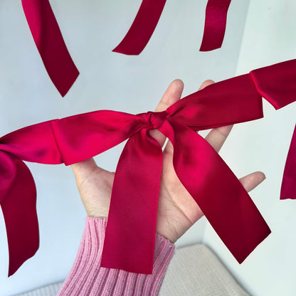 Eanjia Pre-Assembled Red Bow Garland | Double Side Satin Silk Bow Banner and Extend Ribbon for Coquette Birthday Bridal Shower & Bachelorette Party,Read to Hanging (Red, 6ft)