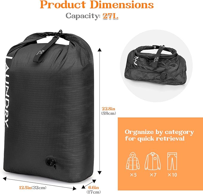 Compression Laundry Bag for Travel, Dirty Clothes Travel Laundry Bag,