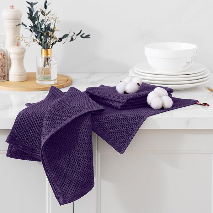 Kitinjoy 100% Cotton Kitchen Dish Cloths, 6 Pack Waffle Weave Ultra Soft