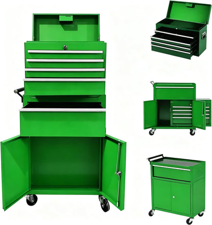 PeakPursuit Rolling Tool Chest, 5 Drawer Heavy Duty Mobile Tool Cart with Locking Wheels and Ball Bearing Slides, Garage Tool Storage Cabinet, Metal Tool Box on Wheels, Green