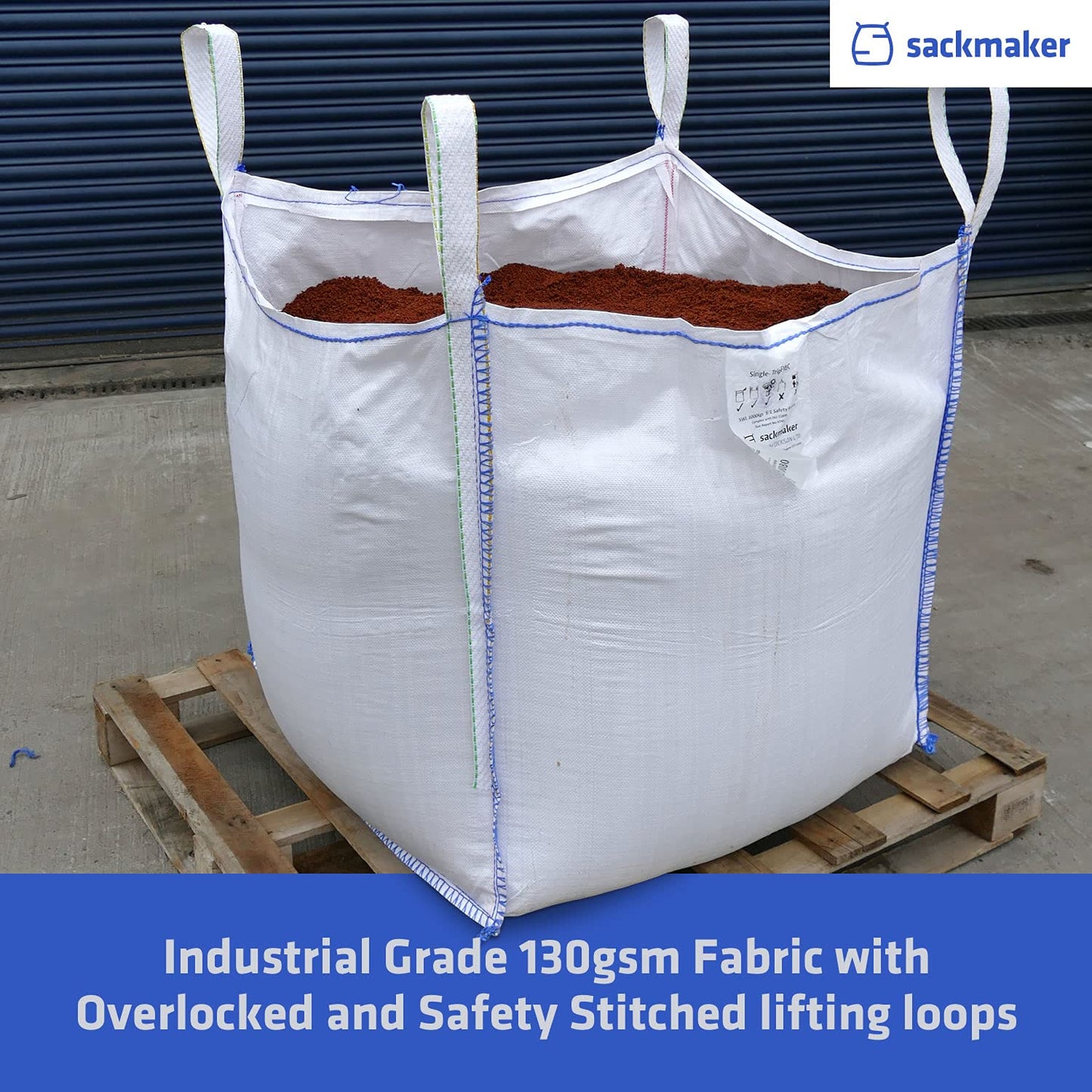 sackmaker FIBC Bulk Bag - One Tonne Builders Bag - Heavy Duty Garden Waste Bag Extra Large - Premium Grade Dumpy Bag with 4 Lifting Handles and Safety Certificate