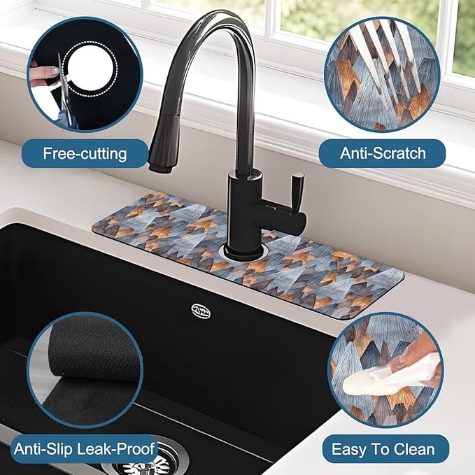 Abstract Mountain Sink Faucet Absorbing Mat Mountain Landscape Super Absorbent